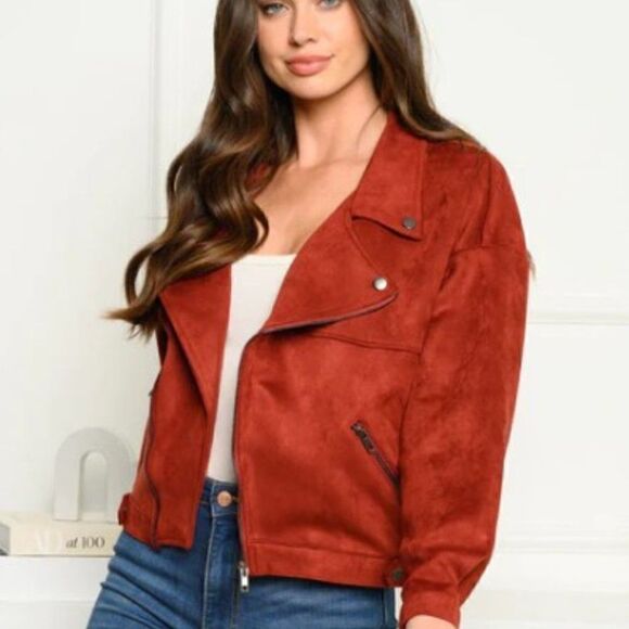Faux Suede Moto Jacket  - Picture 1 of 14